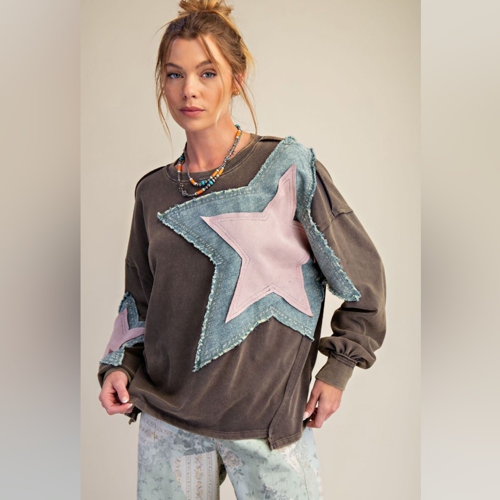 EASEL Star Patch Sweatshirt sweater denim stone